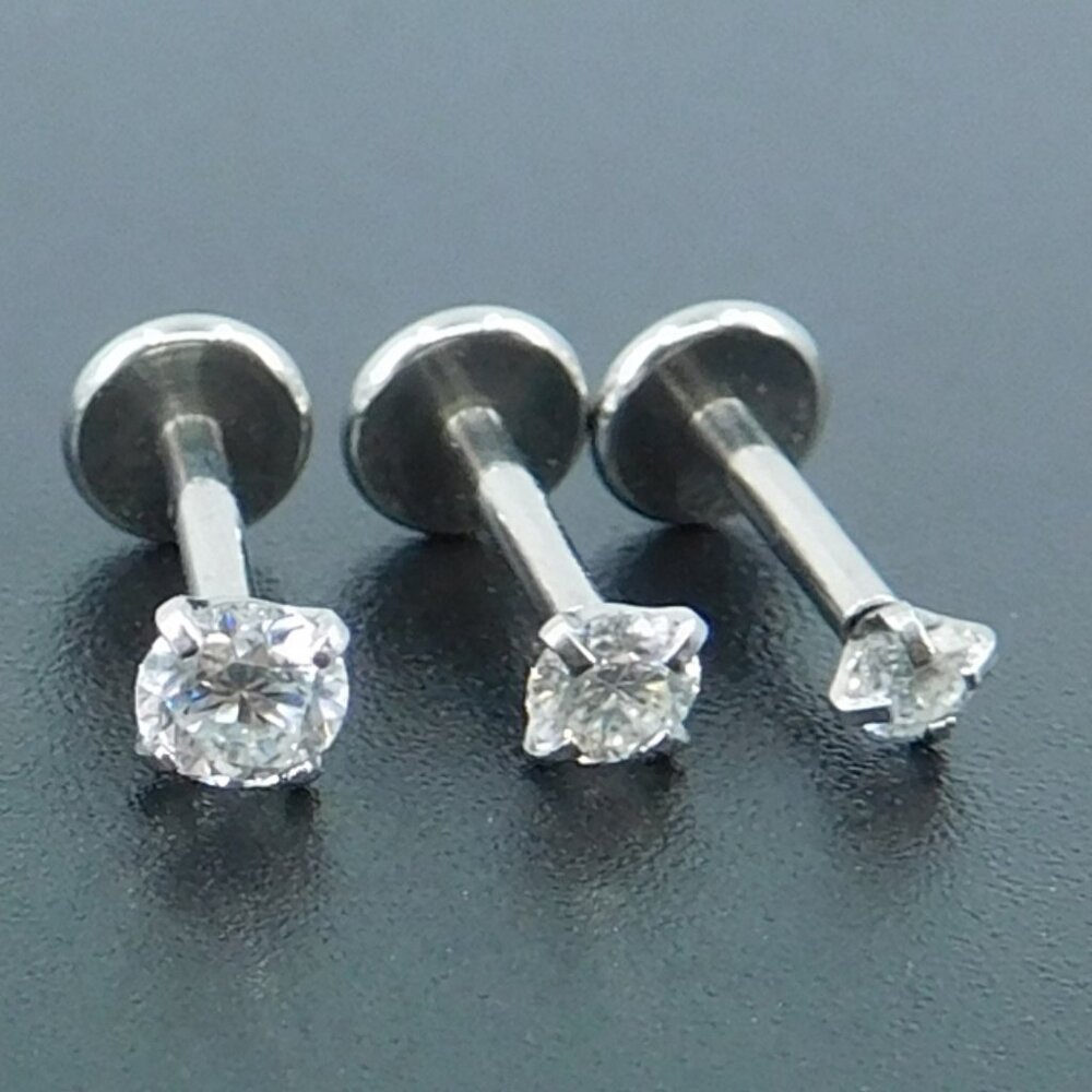 Clear Moissanite Stud Earring: Stainless Steel Push Pin Nose Cartilage Ring - Picture 8 of 8